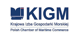 Krajowa Izba Gospodarki Morskiej Logo of the Polish Chamber of Maritime Commerce (KIGM) featuring a stylized blue ship‑book symbol and the abbreviation KIGM.